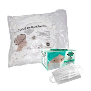 Combo Máscara Tripla Branca + Touca Sanfonada Branca