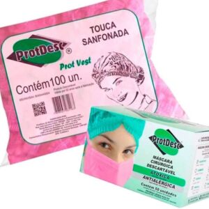 Combo Máscara Tripla Rosa + Touca Sanfonada Rosa