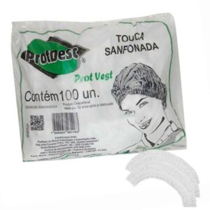 Touca Sanfonada Descartável com Elástico Branca - Protdesc